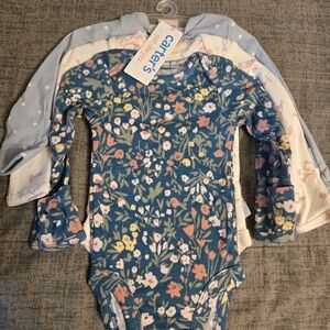 Carter's Teal Floral Long-Sleeve One-Piece Trio